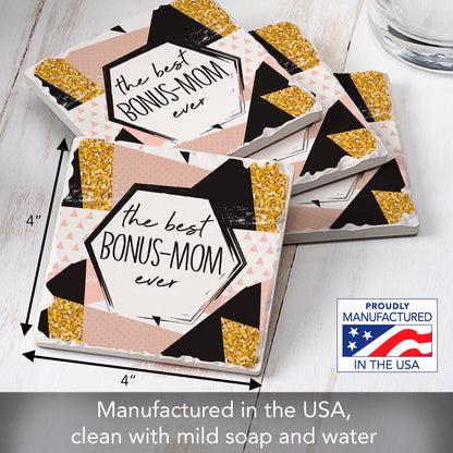 Thirstystone Bonus Mom 4 Pack Absorbent Stone Tumbled Tile Coasters with Protective Cork Backing 4" Square Manufactured in The USA Artistic Absorbent Easily Wipes Clean