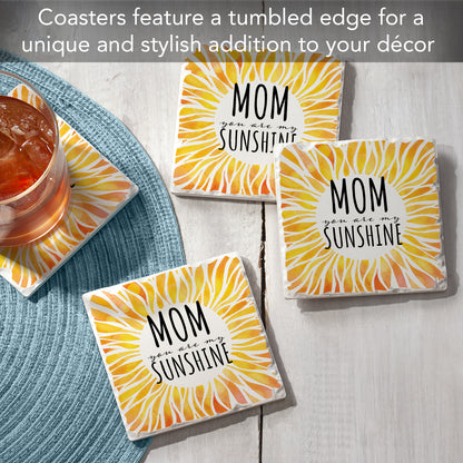 Thirstystone Mom My Sunshine 4 Pack Absorbent Stone Tumbled Tile Coasters with Protective Cork Backing 4" Square Manufactured in The USA Artistic Absorbent Easily Wipes Clean