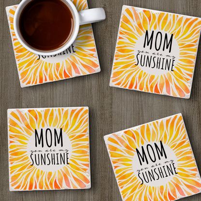 Thirstystone Mom My Sunshine 4 Pack Absorbent Stone Tumbled Tile Coasters with Protective Cork Backing 4" Square Manufactured in The USA Artistic Absorbent Easily Wipes Clean