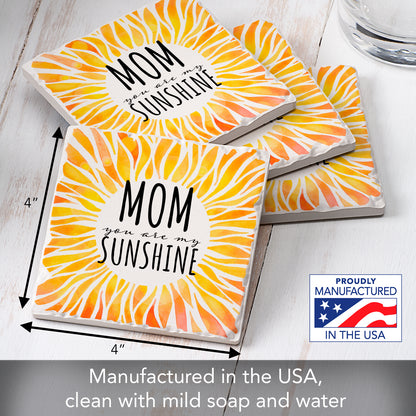 Thirstystone Mom My Sunshine 4 Pack Absorbent Stone Tumbled Tile Coasters with Protective Cork Backing 4" Square Manufactured in The USA Artistic Absorbent Easily Wipes Clean
