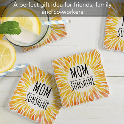 Thirstystone Mom My Sunshine 4 Pack Absorbent Stone Tumbled Tile Coasters with Protective Cork Backing 4" Square Manufactured in The USA Artistic Absorbent Easily Wipes Clean