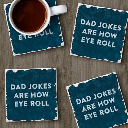Thirstystone Dad Jokes 4 Pack Absorbent Stone Tumbled Tile Coasters with Protective Cork Backing 4" Square Manufactured in The USA Artistic Absorbent Easily Wipes Clean