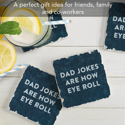 Thirstystone Dad Jokes 4 Pack Absorbent Stone Tumbled Tile Coasters with Protective Cork Backing 4" Square Manufactured in The USA Artistic Absorbent Easily Wipes Clean