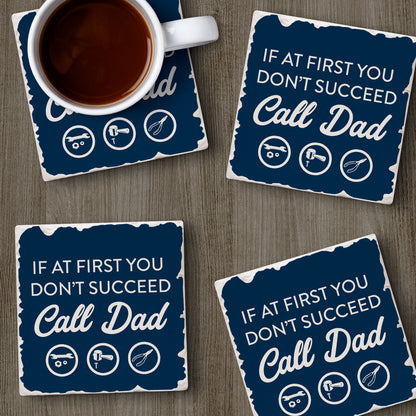 Thirstystone Call Dad 4 Pack Absorbent Stone Tumbled Tile Coasters with Protective Cork Backing 4" Square Manufactured in The USA Artistic Absorbent Easily Wipes Clean