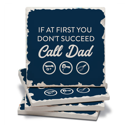 Thirstystone Call Dad 4 Pack Absorbent Stone Tumbled Tile Coasters with Protective Cork Backing 4" Square Manufactured in The USA Artistic Absorbent Easily Wipes Clean