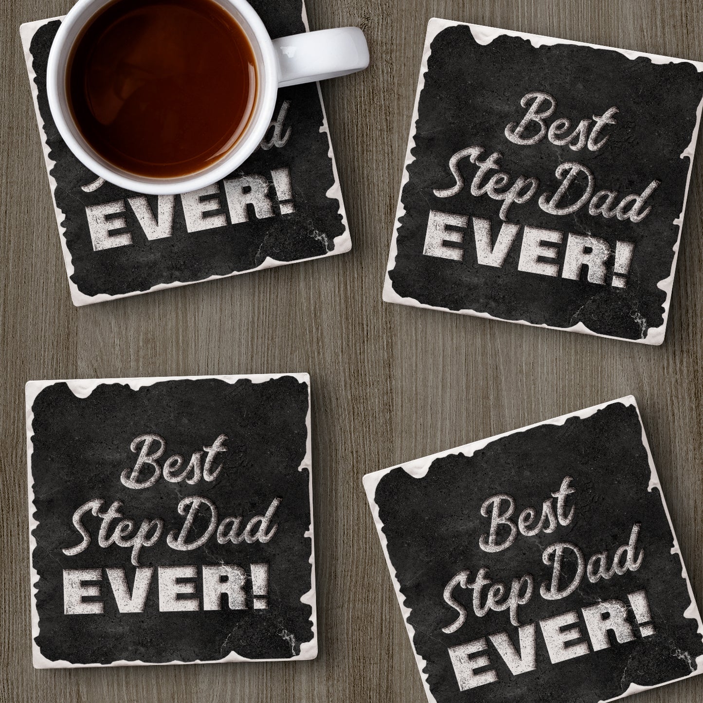 Thirstystone Best Step Dad Ever 4 Pack Absorbent Stone Tumbled Tile Coasters with Protective Cork Backing 4" Square Manufactured in The USA Artistic Absorbent Easily Wipes Clean