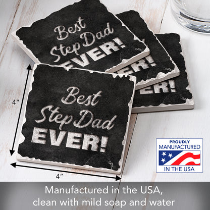 Thirstystone Best Step Dad Ever 4 Pack Absorbent Stone Tumbled Tile Coasters with Protective Cork Backing 4" Square Manufactured in The USA Artistic Absorbent Easily Wipes Clean