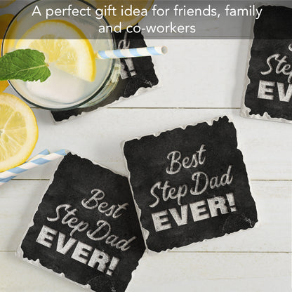 Thirstystone Best Step Dad Ever 4 Pack Absorbent Stone Tumbled Tile Coasters with Protective Cork Backing 4" Square Manufactured in The USA Artistic Absorbent Easily Wipes Clean
