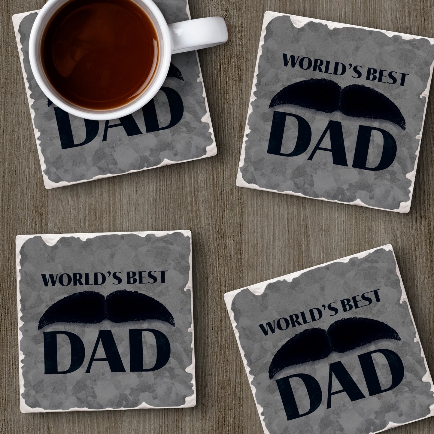 Thirstystone World's Best Dad 4 Pack Absorbent Stone Tumbled Tile Coasters with Protective Cork Backing 4" Square Manufactured in The USA Artistic Absorbent Easily Wipes Clean