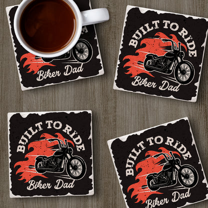 Thirstystone Biker Dad 4 Pack Absorbent Stone Tumbled Tile Coasters with Protective Cork Backing 4" Square Manufactured in The USA Artistic Absorbent Easily Wipes Clean