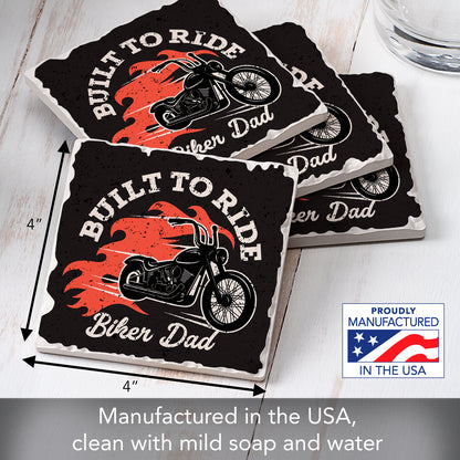 Thirstystone Biker Dad 4 Pack Absorbent Stone Tumbled Tile Coasters with Protective Cork Backing 4" Square Manufactured in The USA Artistic Absorbent Easily Wipes Clean