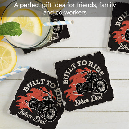 Thirstystone Biker Dad 4 Pack Absorbent Stone Tumbled Tile Coasters with Protective Cork Backing 4" Square Manufactured in The USA Artistic Absorbent Easily Wipes Clean
