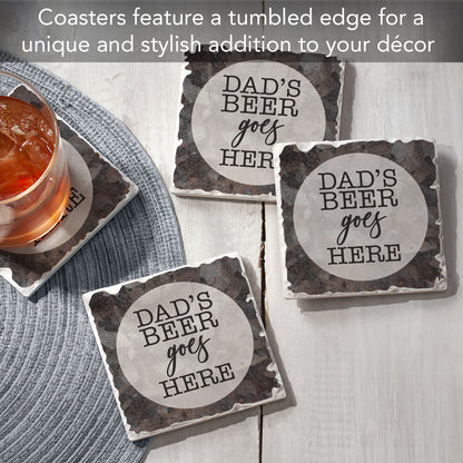 Thirstystone Dad's Beer Goes Here 4 Pack Absorbent Stone Tumbled Tile Coasters with Protective Cork Backing 4" Square Manufactured in The USA Artistic Absorbent Easily Wipes Clean