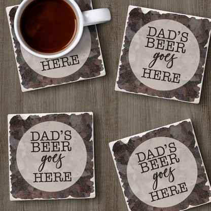 Thirstystone Dad's Beer Goes Here 4 Pack Absorbent Stone Tumbled Tile Coasters with Protective Cork Backing 4" Square Manufactured in The USA Artistic Absorbent Easily Wipes Clean