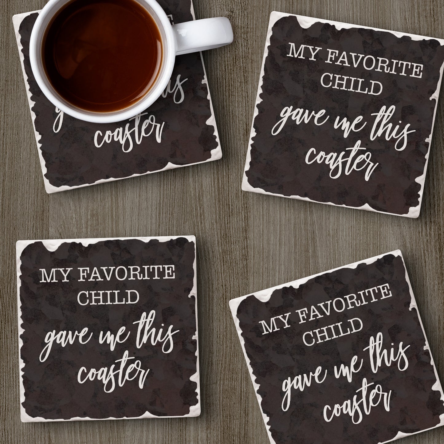 Thirstystone Favorite Child 4 Pack Absorbent Stone Tumbled Tile Coasters with Protective Cork Backing 4" Square Manufactured in The USA Artistic Absorbent Easily Wipes Clean