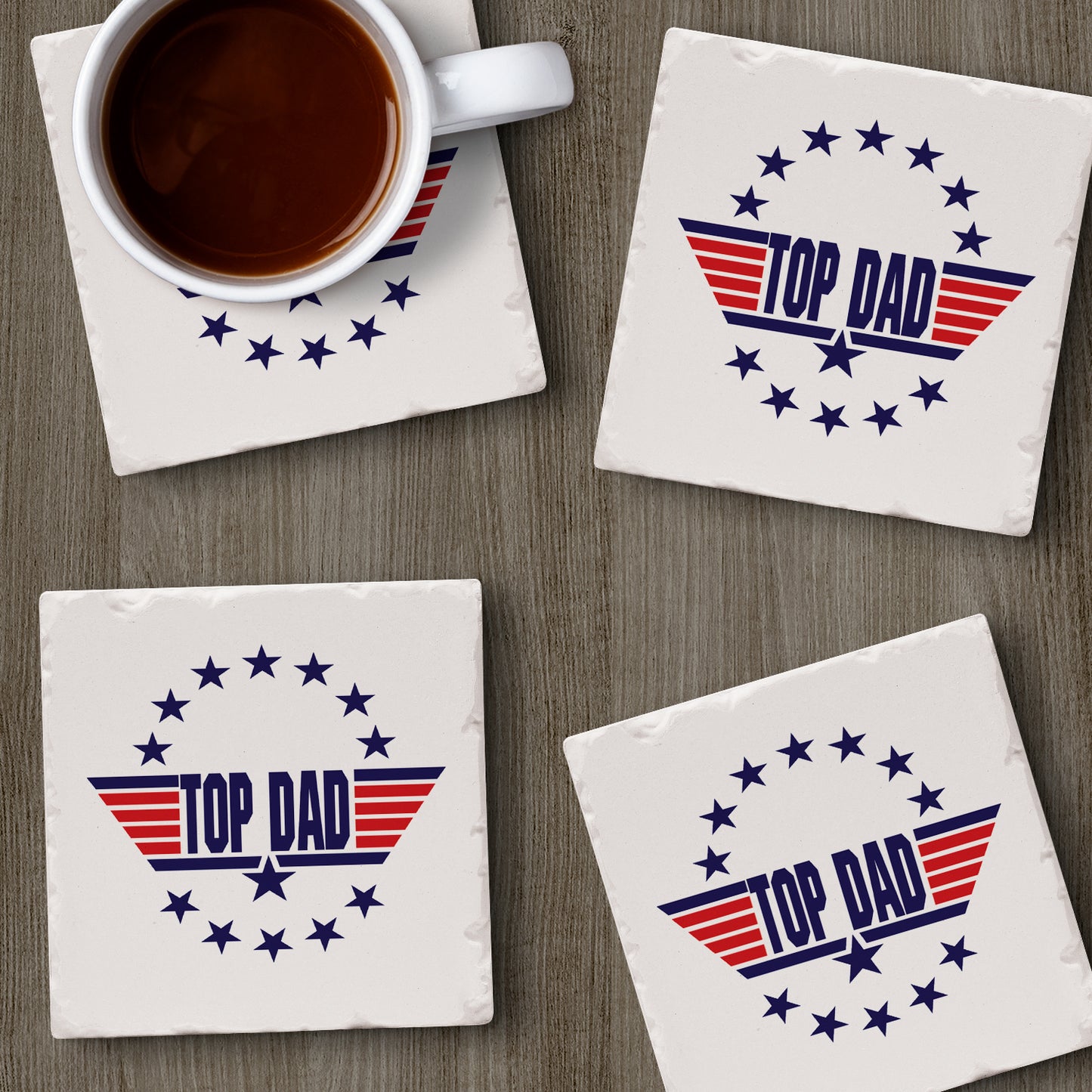 Thirstystone Top Dad 4 Pack Absorbent Stone Tumbled Tile Coasters with Protective Cork Backing 4" Square Manufactured in The USA Artistic Absorbent Easily Wipes Clean