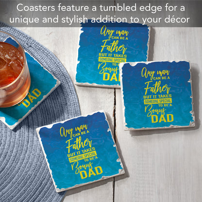 Thirstystone Bonus Dad 4 Pack Absorbent Stone Tumbled Tile Coasters with Protective Cork Backing 4" Square Manufactured in The USA Artistic Absorbent Easily Wipes Clean