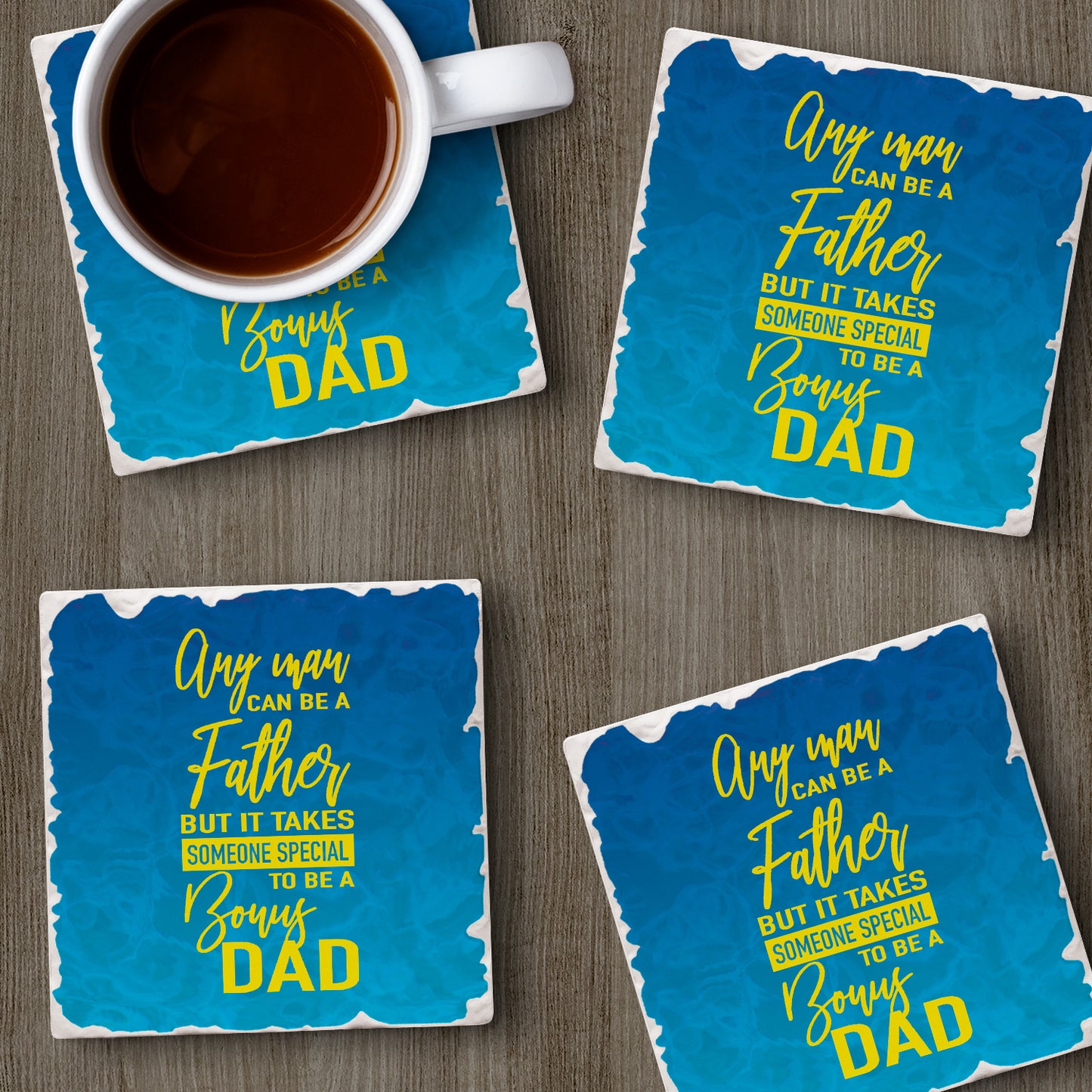 Thirstystone Bonus Dad 4 Pack Absorbent Stone Tumbled Tile Coasters with Protective Cork Backing 4" Square Manufactured in The USA Artistic Absorbent Easily Wipes Clean
