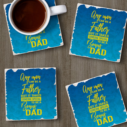 Thirstystone Bonus Dad 4 Pack Absorbent Stone Tumbled Tile Coasters with Protective Cork Backing 4" Square Manufactured in The USA Artistic Absorbent Easily Wipes Clean