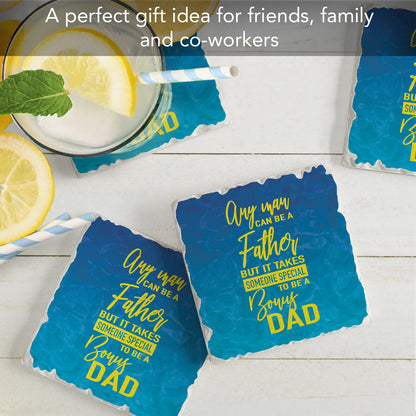 Thirstystone Bonus Dad 4 Pack Absorbent Stone Tumbled Tile Coasters with Protective Cork Backing 4" Square Manufactured in The USA Artistic Absorbent Easily Wipes Clean