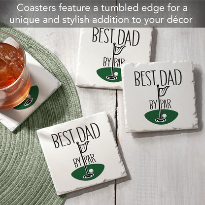 Thirstystone Best Dad by Par 4 Pack Absorbent Stone Tumbled Tile Coasters with Protective Cork Backing 4" Square Manufactured in The USA Artistic Absorbent Easily Wipes Clean
