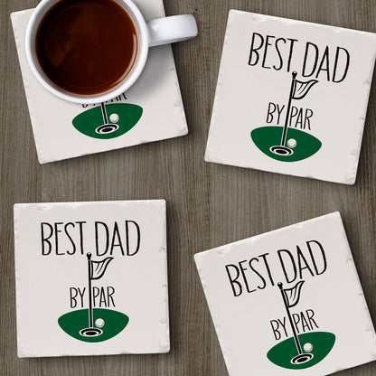Thirstystone Best Dad by Par 4 Pack Absorbent Stone Tumbled Tile Coasters with Protective Cork Backing 4" Square Manufactured in The USA Artistic Absorbent Easily Wipes Clean