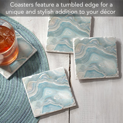 Thirstystone Agate in Blue 4 Pack Tumbled Tile Stone Coasters 4" Square Manufactured in the USA