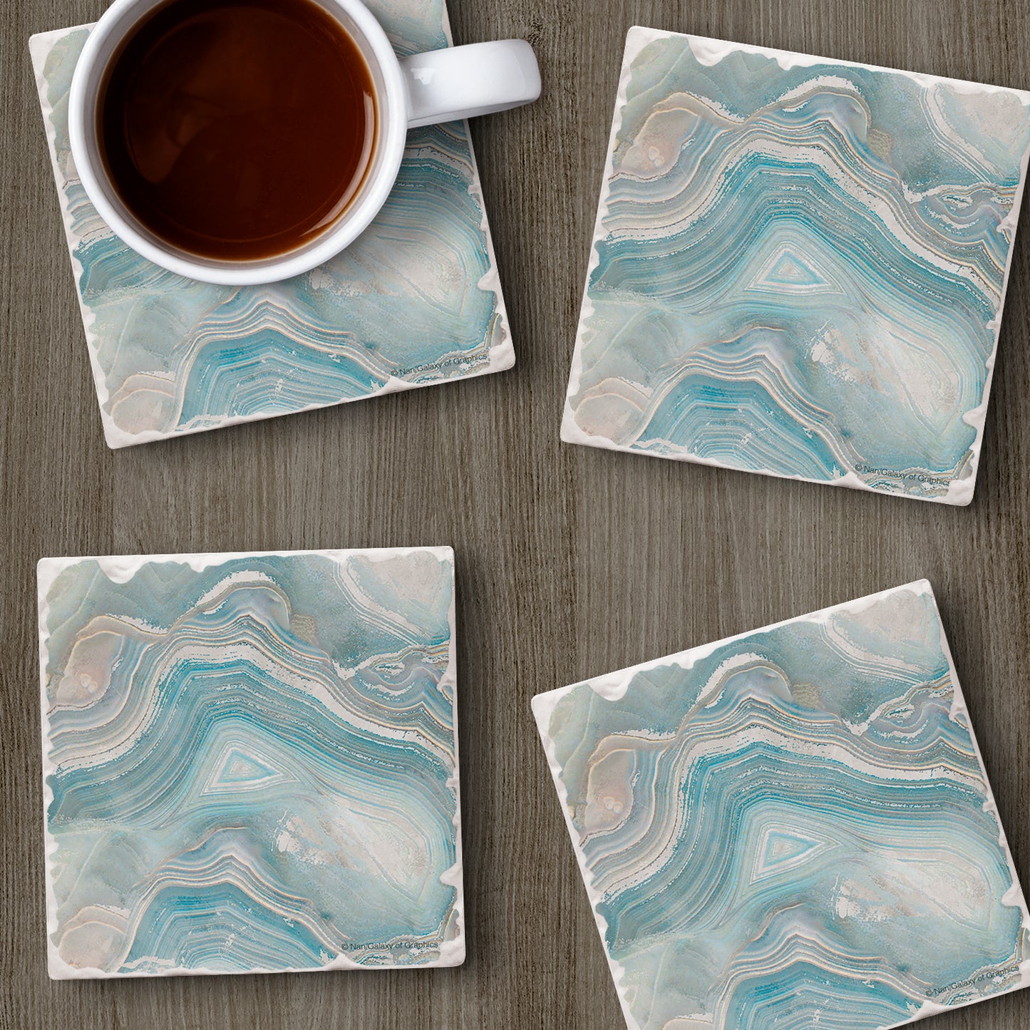 Thirstystone Agate in Blue 4 Pack Tumbled Tile Stone Coasters 4" Square Manufactured in the USA