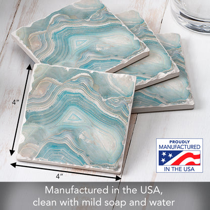 Thirstystone Agate in Blue 4 Pack Tumbled Tile Stone Coasters 4" Square Manufactured in the USA