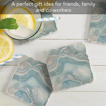 Thirstystone Agate in Blue 4 Pack Tumbled Tile Stone Coasters 4" Square Manufactured in the USA