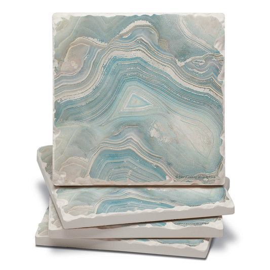 Thirstystone Agate in Blue 4 Pack Tumbled Tile Stone Coasters 4" Square Manufactured in the USA