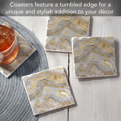 Thirstystone Agate Allure 4-Pack Tumbled Tile  Stone Coasters 4" Square Manufactured in the USA