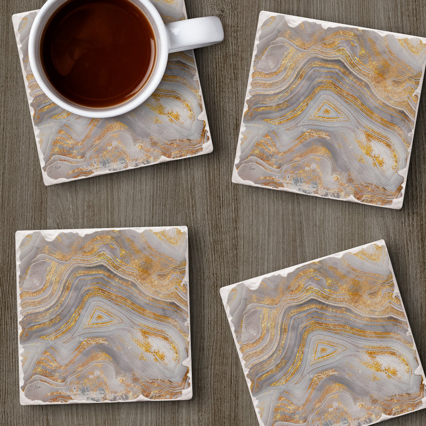 Thirstystone Agate Allure 4-Pack Tumbled Tile  Stone Coasters 4" Square Manufactured in the USA