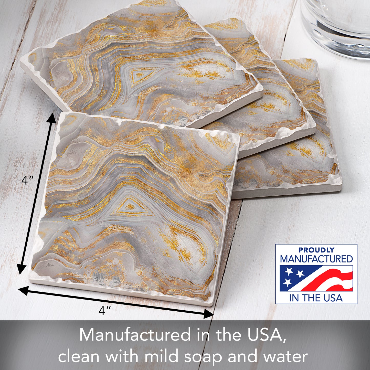 Thirstystone Agate Allure 4-Pack Tumbled Tile  Stone Coasters 4" Square Manufactured in the USA