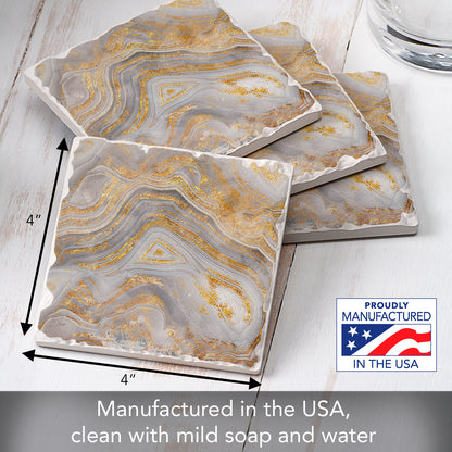 Thirstystone Agate Allure 4-Pack Tumbled Tile  Stone Coasters 4" Square Manufactured in the USA