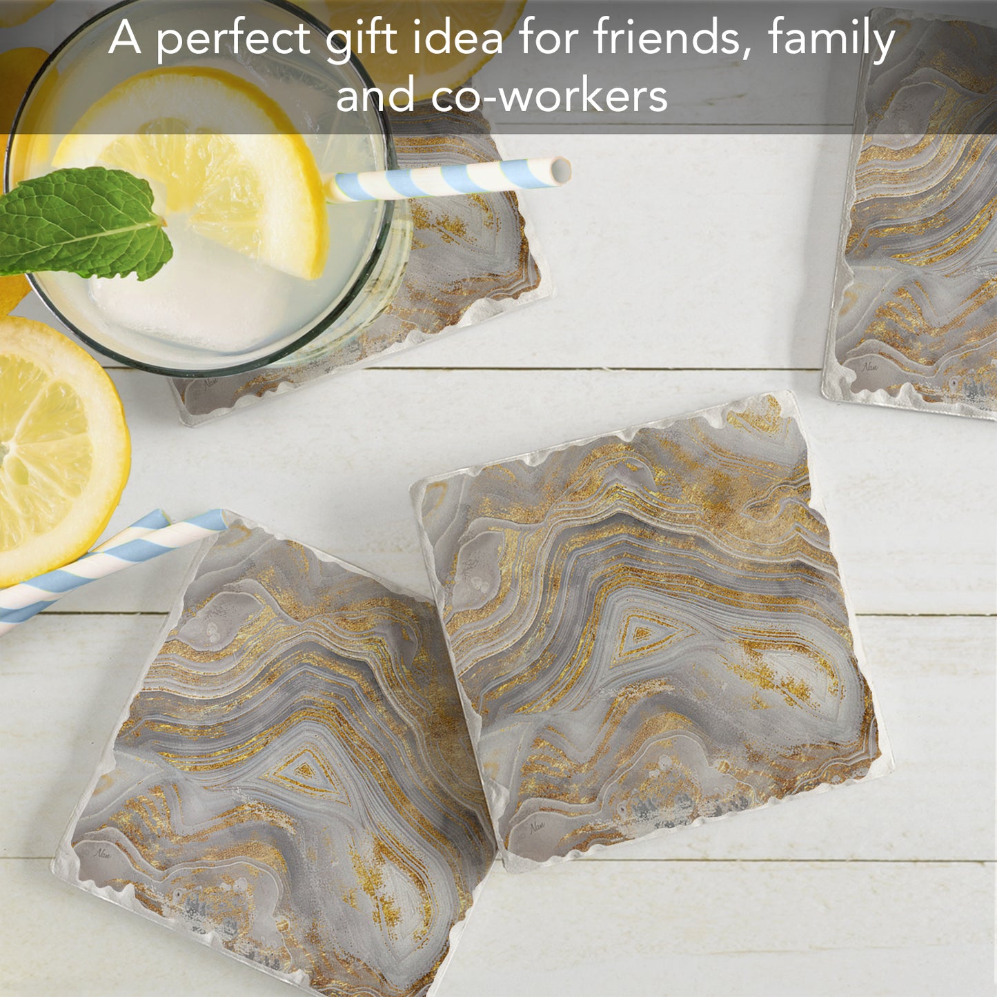 Thirstystone Agate Allure 4-Pack Tumbled Tile  Stone Coasters 4" Square Manufactured in the USA