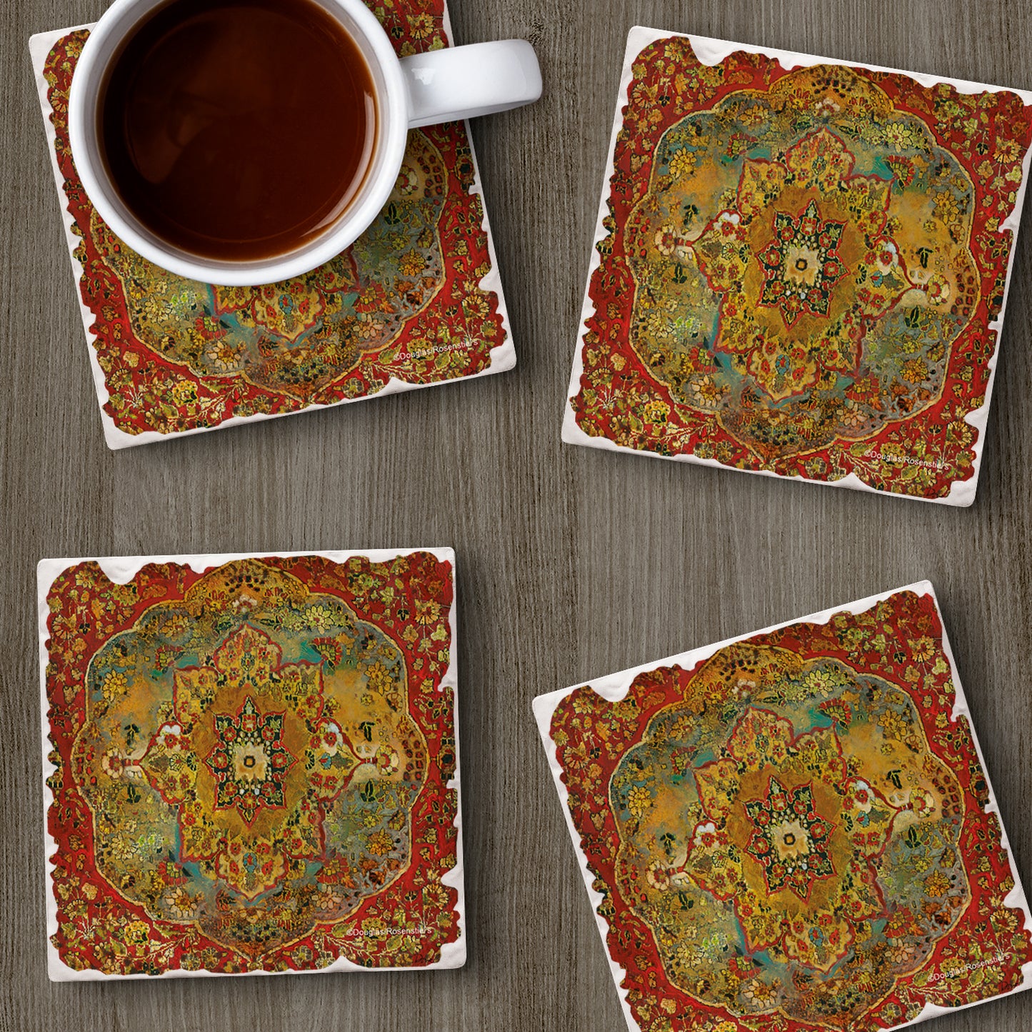 Thirstystone Grand Bazaar 4 Pack Tumbled Tile Stone Coasters 4" Square Manufactured in the USA