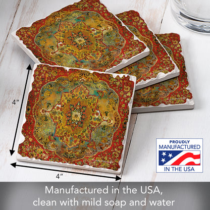 Thirstystone Grand Bazaar 4 Pack Tumbled Tile Stone Coasters 4" Square Manufactured in the USA