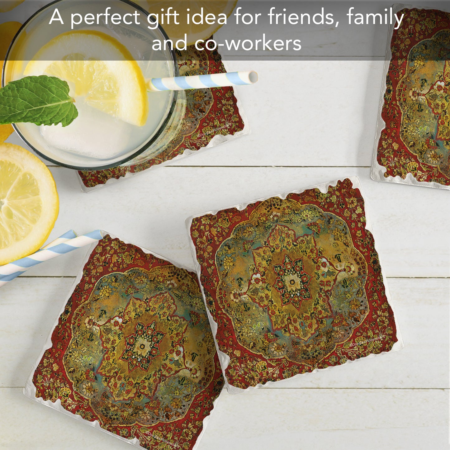 Thirstystone Grand Bazaar 4 Pack Tumbled Tile Stone Coasters 4" Square Manufactured in the USA
