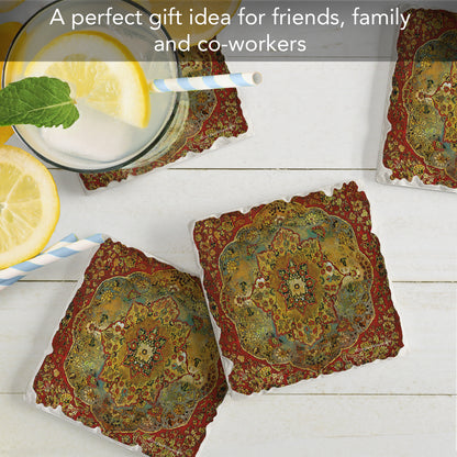 Thirstystone Grand Bazaar 4 Pack Tumbled Tile Stone Coasters 4" Square Manufactured in the USA