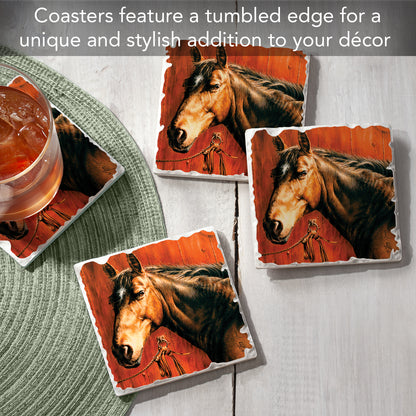 Thirstystone Horse Portrait 4 Pack Tumbled Tile Stone Coasters 4" Square Manufactured in the USA
