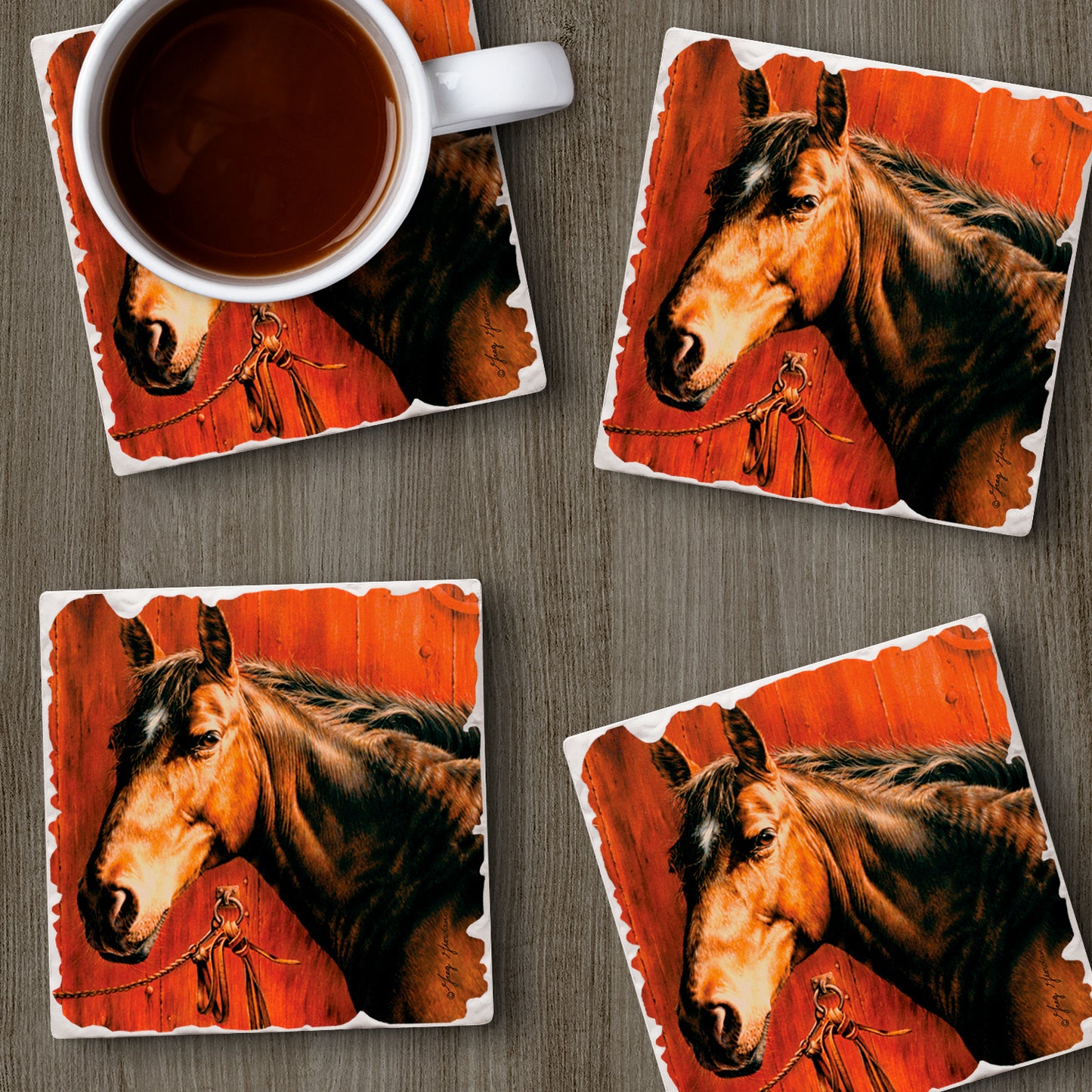 Thirstystone Horse Portrait 4 Pack Tumbled Tile Stone Coasters 4" Square Manufactured in the USA