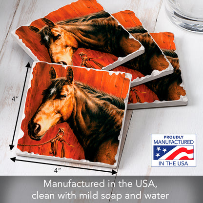 Thirstystone Horse Portrait 4 Pack Tumbled Tile Stone Coasters 4" Square Manufactured in the USA