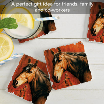 Thirstystone Horse Portrait 4 Pack Tumbled Tile Stone Coasters 4" Square Manufactured in the USA
