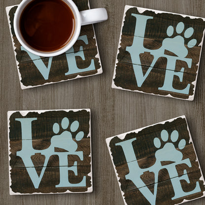 Thirstystone Love Pets 4 Pack Tumbled Tile Stone Coasters 4" Square Manufactured in the USA
