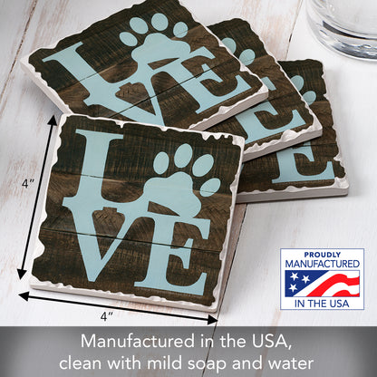 Thirstystone Love Pets 4 Pack Tumbled Tile Stone Coasters 4" Square Manufactured in the USA