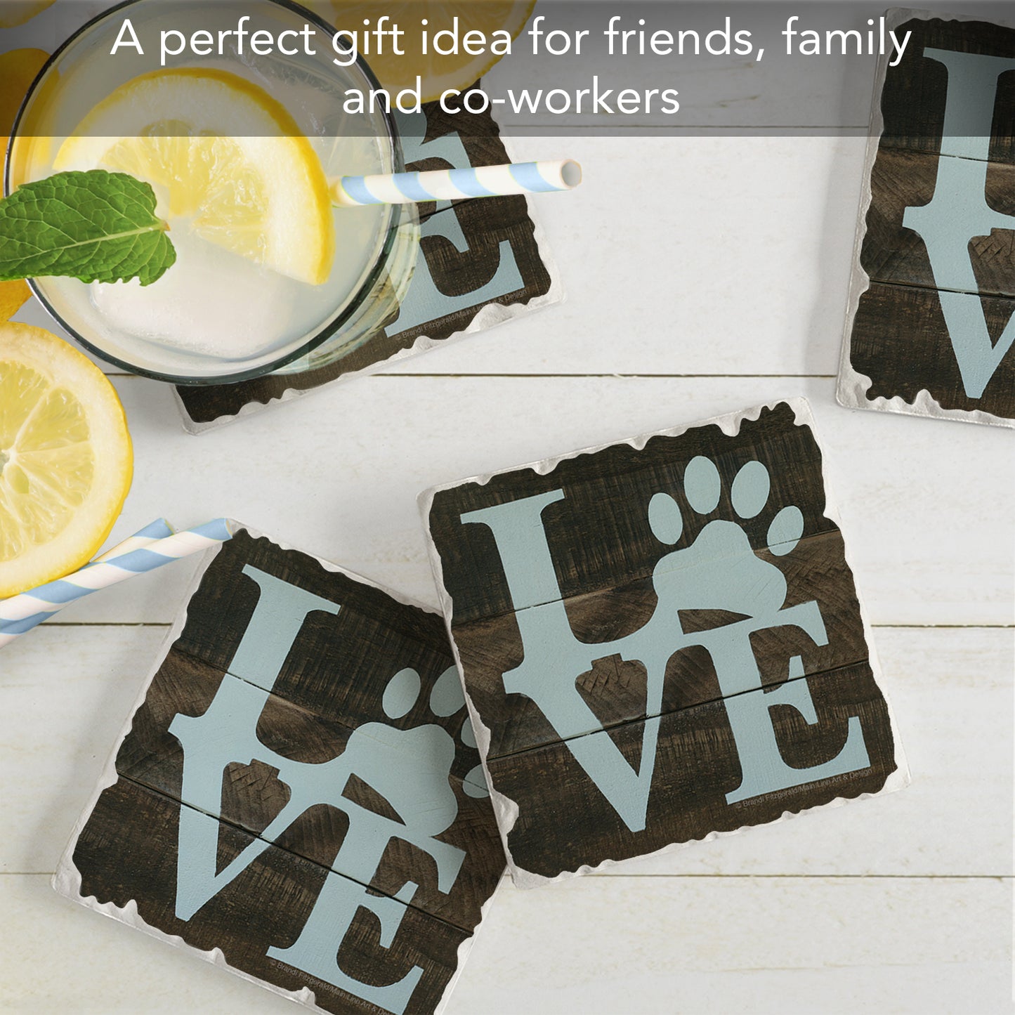 Thirstystone Love Pets 4 Pack Tumbled Tile Stone Coasters 4" Square Manufactured in the USA