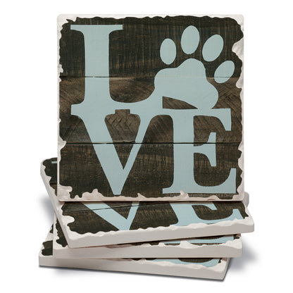 Thirstystone Love Pets 4 Pack Tumbled Tile Stone Coasters 4" Square Manufactured in the USA