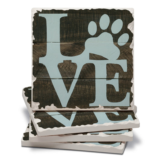 Thirstystone Love Pets 4 Pack Tumbled Tile Stone Coasters 4" Square Manufactured in the USA