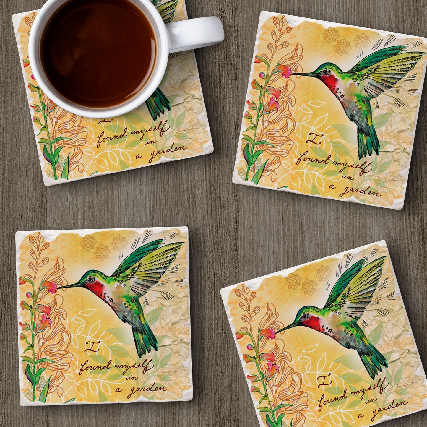 Thirstystone Hummingbird Flight 4 Pack Tumbled Tile Stone Coasters 4" Square Manufactured in the USA